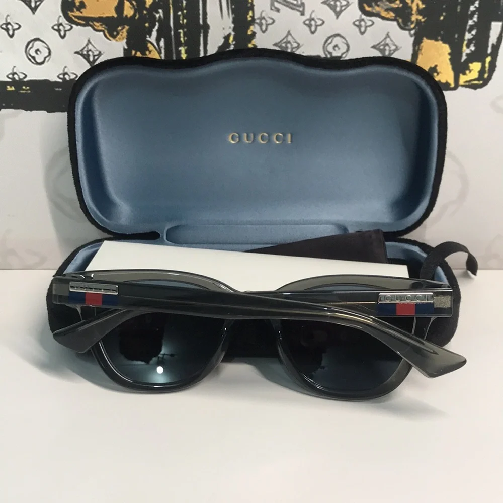 ✨ Brand New Gucci GG1116S 003 Sunglasses – Grey Frame with Blue Lenses ✨